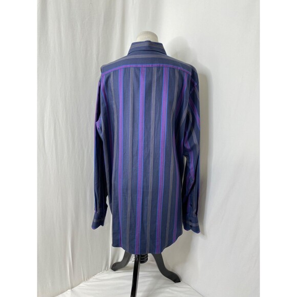 Mens XL Button Down Shirt Thomas Dean Blue and Purple Striped Long Sleeve - Picture 6 of 9